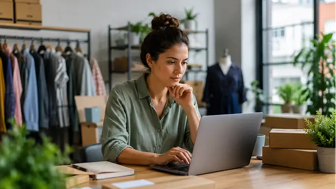 small-business-owner-working-on-marketing-materials-at-a-counter