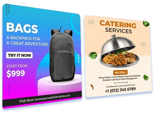 Backpack and Catering Service Advertisement Designs