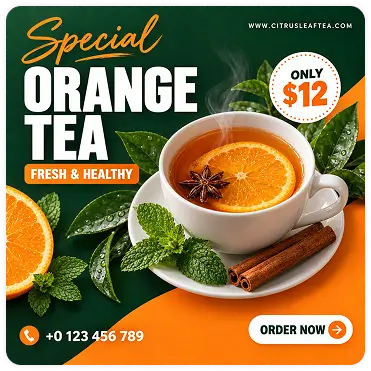 Fresh citrus leaf orange tea cup