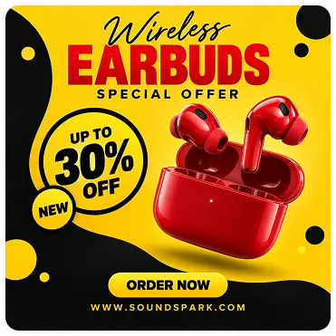 Red wireless earbuds special offer