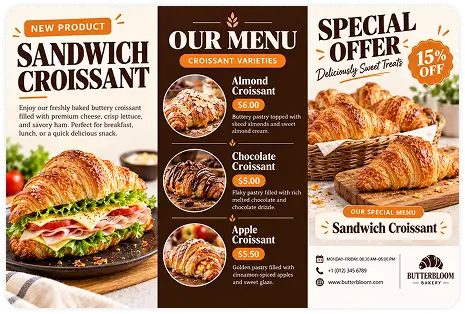 Butterbloom bakery sandwich croissant menu brochure