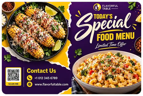 Flavorful Table today's special food menu brochure