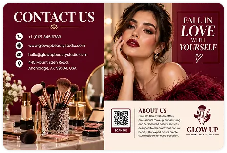 Glow Up beauty studio makeup makeover brochure