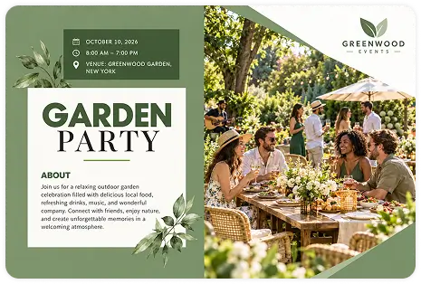 Greenwood garden party outdoor event brochure