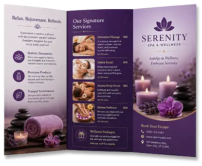 Serenity spa and wellness services trifold brochure
