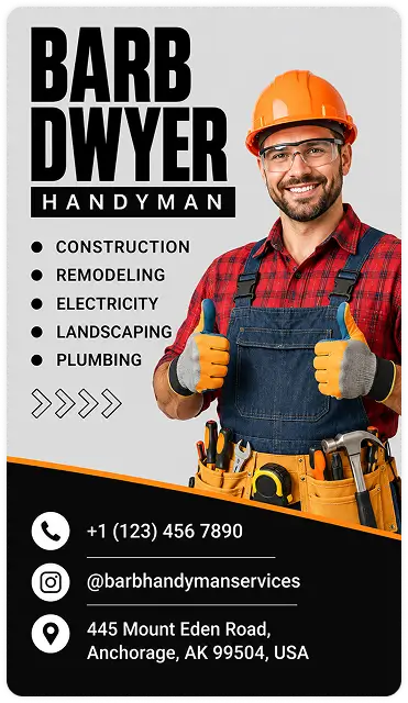 Barb Dwyer handyman services business card
