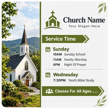 Church service schedule business card