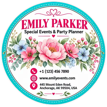 Emily Parker party planner round card