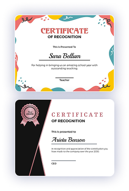 Modern blue certificate of recognition