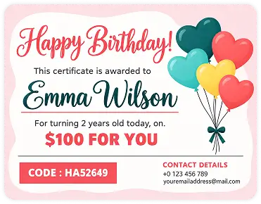 birthday gift certificate for Emma Wilson