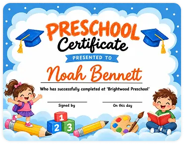 Preschool Certificate for Noah Bennett