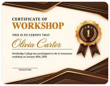 Certificate of Workshop in for Olivia Carter