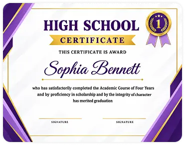 High School Certificate for Sophia Bennett