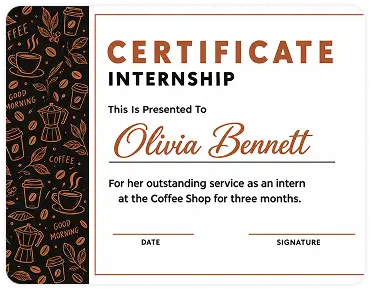 Certificate of Internship in for Olivia Bennett