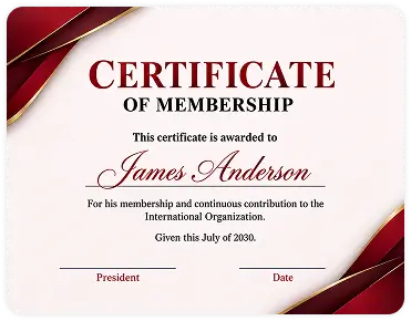 Certificate of Membership in for James Anderson