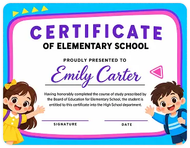 Certificate of Elementary School for Emily Carter