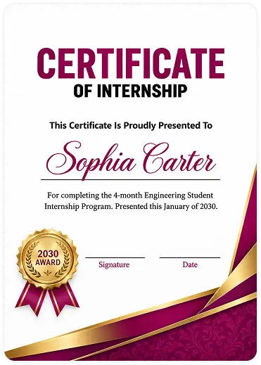 Certificate of Internship in for Sophia Carter
