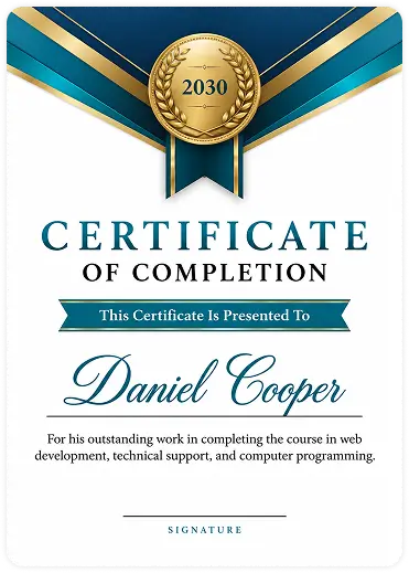 Certificate of Completion in for Daniel Cooper