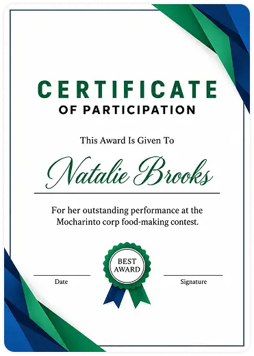 Certificate of Participation in for Natalie Brooks