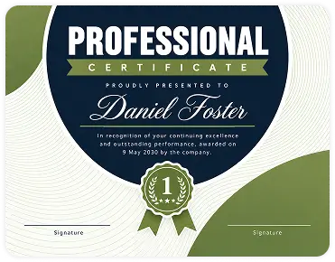 Professional certificate for Daniel Foster