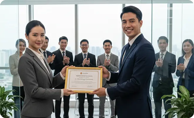 Employee receiving a certificate recognition award