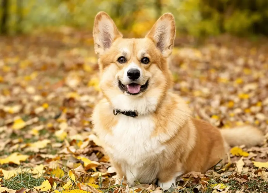 Corgi dog autumn leaves