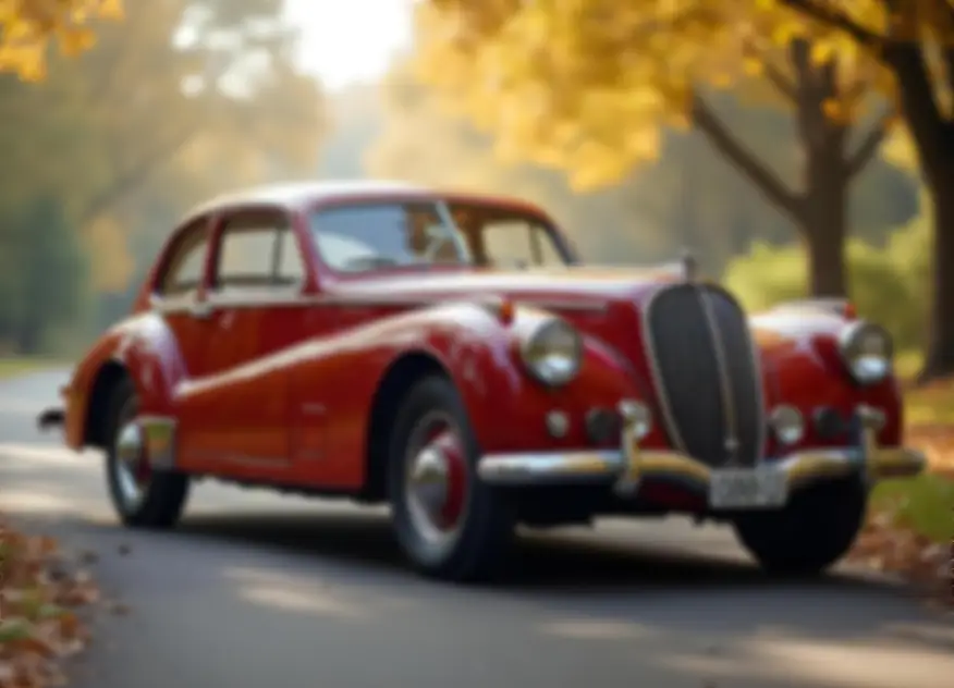 Vintage red classic car autumn road