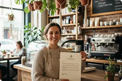 cafe-owner-holding-letterhead
