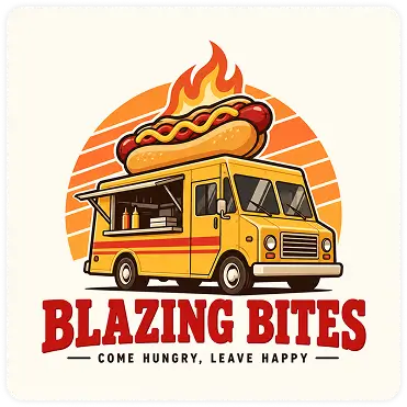 Blazing Bites vintage hot dog food truck logo