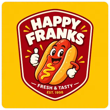 Happy Franks hot dog restaurant logo