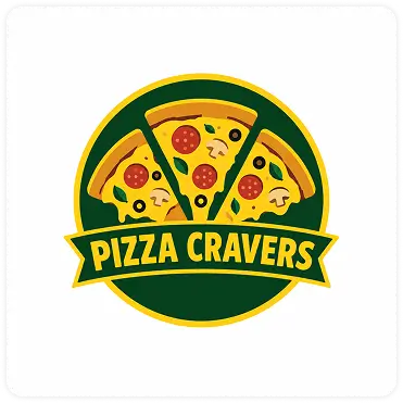 Pizza Cravers restaurant slice badge logo