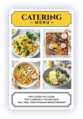 Catering menu with food photography