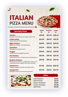 Italian pizza restaurant menu design