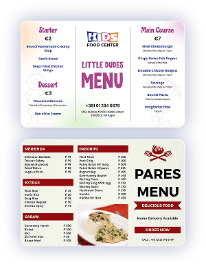 Kids and restaurant menu designs