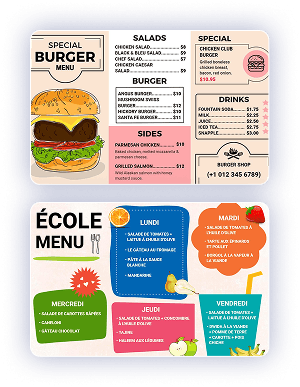 Burger and school menu designs