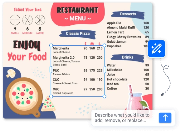 AI restaurant menu design editor