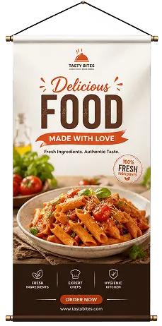 tasty-bites-delicious-food-hanging-banner