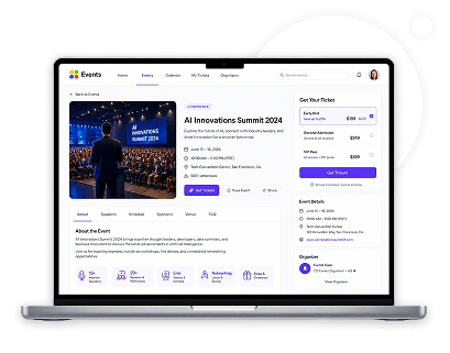 Event page on laptop mockup