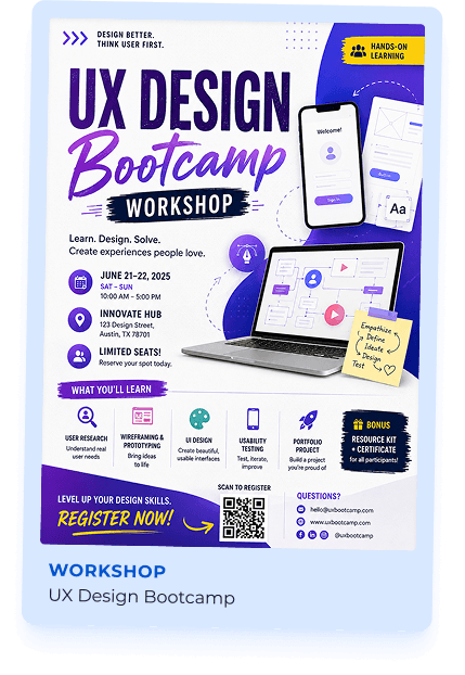 UX Design Bootcamp workshop flyer example