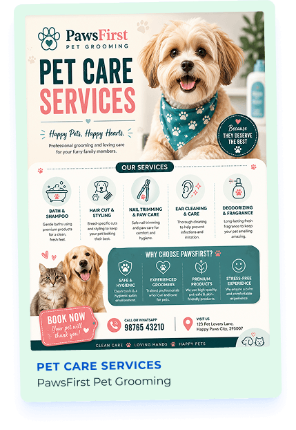PawsFirst pet grooming flyer example