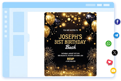 Designwiz birthday flyer maker with gold and black 31st birthday bash invitation template and bokeh background
