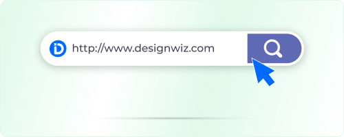 Browser address bar showing designwiz.com to make a flyer online for free