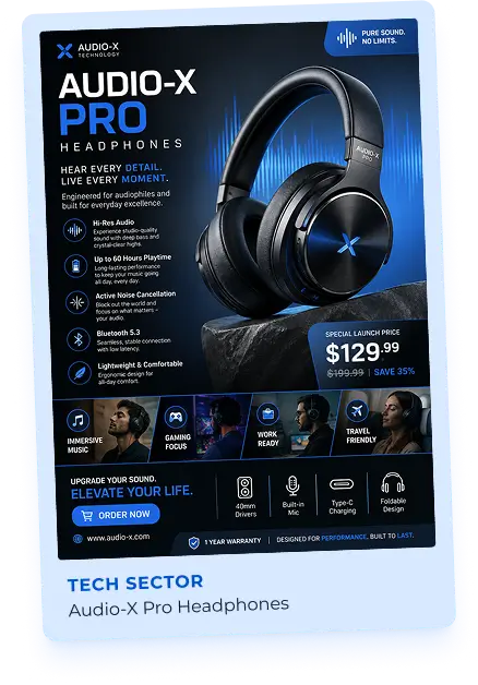 Audio-X Pro Headphones flyer example