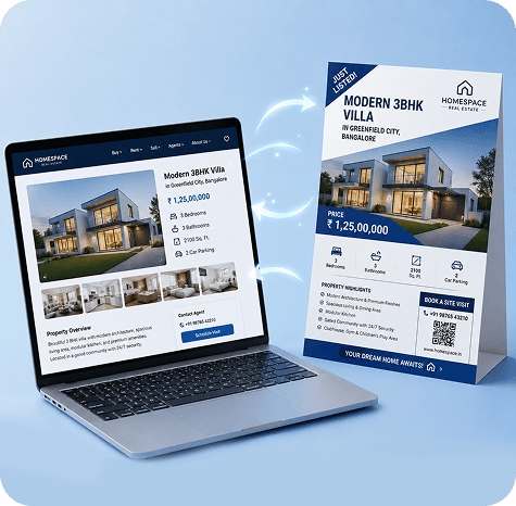 Homespace real estate Modern 3BHK villa listing to flyer mockup