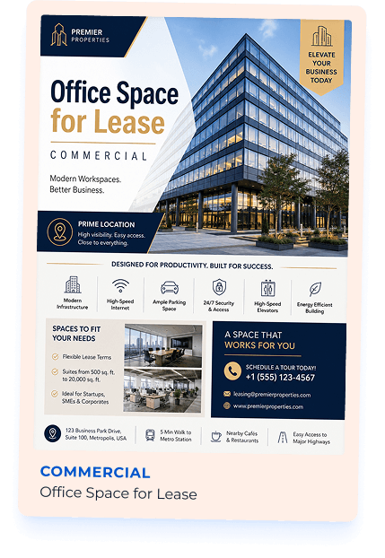 Premier properties office space lease commercial flyer example