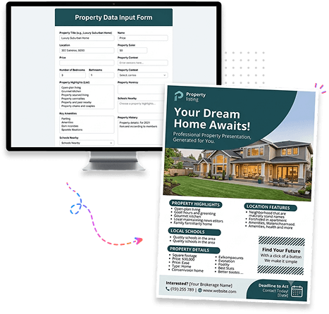 Property listing data form to real estate flyer mockup